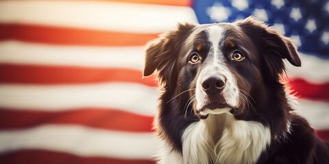 American funny dog with usa flag