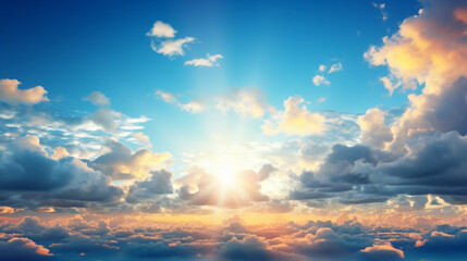 Obraz na płótnie Canvas Beautiful sunset blue sky background with sun and cloud
