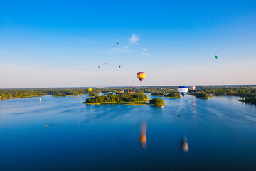 Panoramic Landscape with hot air flying balloons
