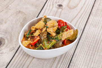 Thai red spicy curry with chicken