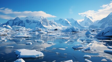 Icebergs floating in the Antarctic Ocean.