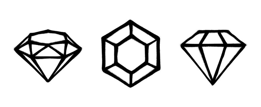 Three graffiti-style coated gems with black over white. Vector illustration