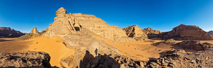 Fototapeta na wymiar Large panorama image of the rocky Sahara desert 