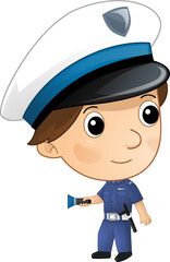 Cartoon character policeman boy at work isolated illustration for children