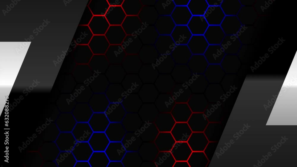 Poster electric glow hexagonal abstract technology with blue and red colored bright flashes under hexagon b
