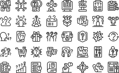 Asking a question icons set outline vector. Post chat. Poll online