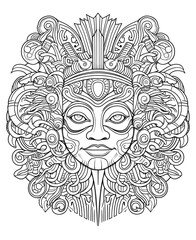 Mandala, black and white illustration for coloring mask.