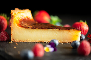 Home made custard tart, also known as flan patissier or Parisian. A baked pastry consisting of an...
