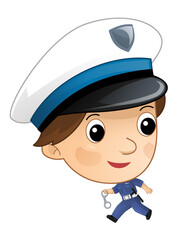 Cartoon character policeman boy at work isolated illustration for children