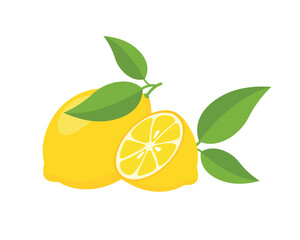 Ripe yellow lemon with leaves