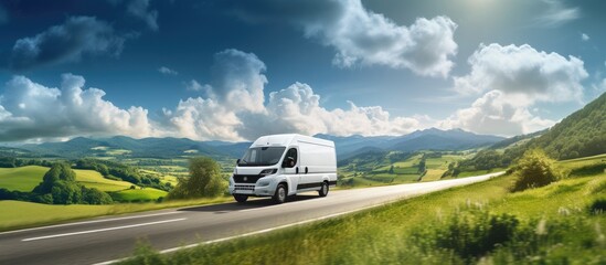 A small van is traveling on one of the main roads in the UK, delivering and picking up goods from suppliers and customers on a summer day.