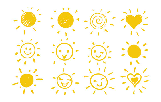 Funny doodle sun set. Kid style. Vector illustration for Your design.