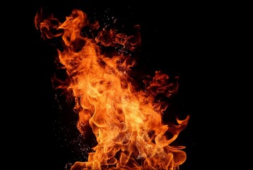 Obraz premium Burning fire isolated black background. generative ai