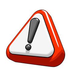 Red triangle warning sign with exclamation mark inside, three-quarter view. Dangerous situation or hazard warning concept. Warning sign icon. Simple vector illustration isolated on white background