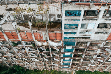 Abandoned building. Urbex Lost Places, post apocalyptic concept, aerial view from drone.