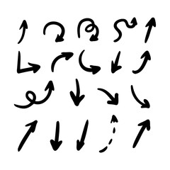 Arrow Set in a Simple Doodle Style Isolated on a White Background. Hand Drawn Vector Elements.
