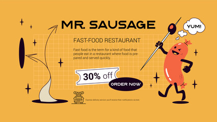Mr Sausage Retro Mascot Banner Template - 632092287