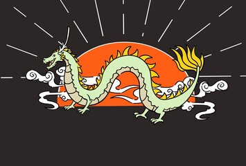 かっこいいカジュアル線画の辰年年賀状テンプレートイラスト