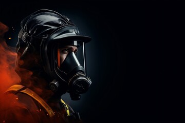 Fireman in Gas Mask. Generative AI