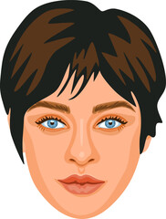 Millennial female portrait with brunette short hair. Detailed avatar of beautiful stylish woman. 
