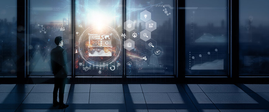 Business intelligence, data analytics and visualization concept. Machine learning, artificial intelligence (AI) and statistical model for predictive analytics and making effective business decisions.