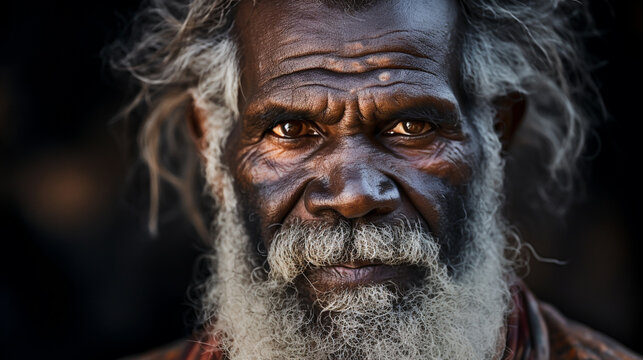 A portrait of an indigenous Australian Aboriginal elder man
