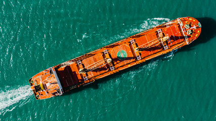 Big ship with grain sails on the sea, aerial view from top to bottom © wifesun