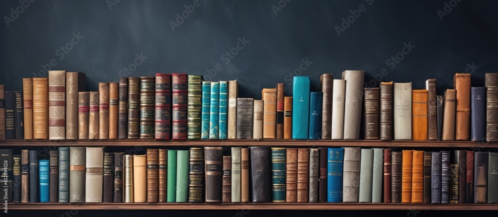 Aufkleber A bookshelf banner featuring a stack of books with bookmarks, providing ample copy space for advertising text.