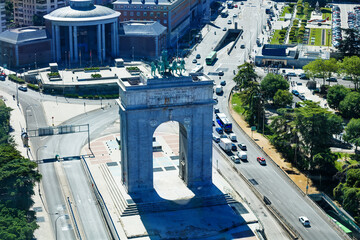 Arch of Victory view from above with Moncloa square in Madrid