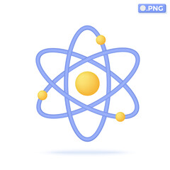 Atom icon symbols. Nucleus, molecular chemistry, orbital electrons, physics scienc concept. 3D vector isolated illustration design. Cartoon pastel Minimal style. Used for design ux, ui, print ad.