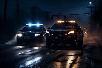 Fototapeta na wymiar Police Cruisers with Flashing Lights at Scene. Generative AI