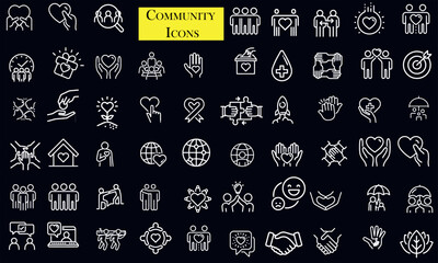  A set of 58 colorful and diverse icons representing people and community concepts isolated on dark background. Perfect for web design, social media, and infographics.