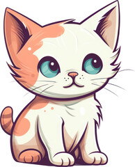 Cute kitten clip art with a transparent background in a flat design style. Generative AI.