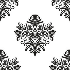 Obraz premium Damask floral motif tile pattern. Luxury wallpaper texture ornament decor. Baroque Textile, fabric, tiles. Isolated on Transparent background.