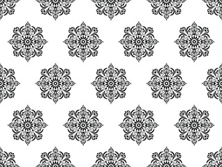 Damask digital paper seamless floral pattern. Black Flowers on a white background. Luxury Royal Wallpaper.