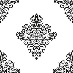 Damask floral motif tile pattern. Luxury wallpaper texture ornament decor. Baroque Textile, fabric, tiles. Isolated on Transparent background.