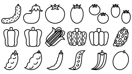 果実野菜のアイコンセット。シンプルなベクター線画イラスト。 Fruit vegetables icon set. Simple vector line drawing illustrations. - obrazy, fototapety, plakaty