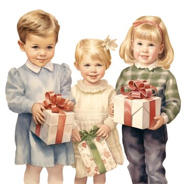 children with gift boxes