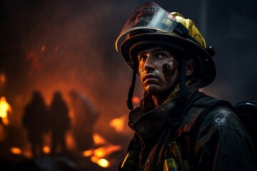 Fototapeta na wymiar Seeking Survival: Firefighter in the Flames. Generative AI
