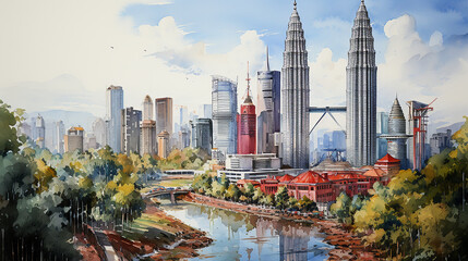 Kuala Lumpur watercolour drawing