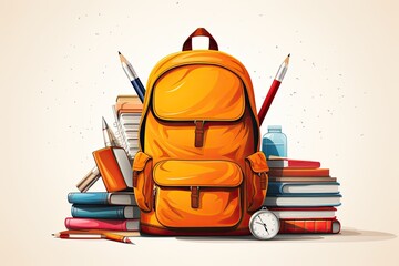 Illustration of Student's Best Companions: Backpacks, Books & Utensils