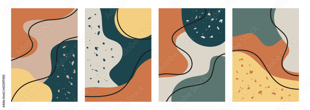 Aufkleber autumn color backgrounds with various abstract shapes and black outlines for seasonal creative graph