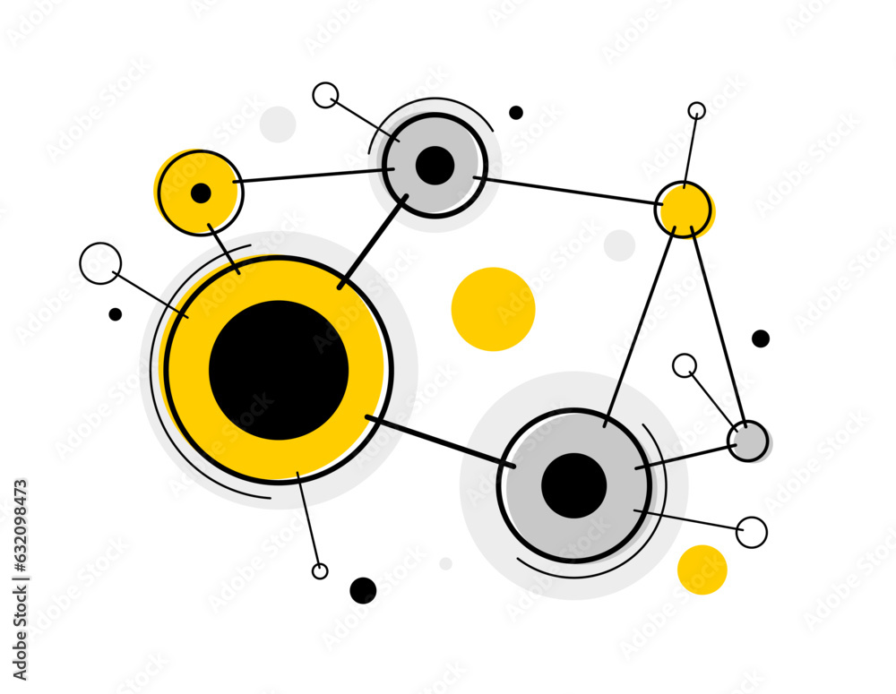 Poster abstract vector technology theme background with connected ciecles, geometric design linear connecti