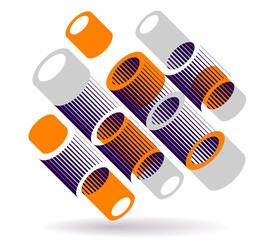 Cylinders pattern vector abstract 3D isometric background, geometric wallpaper with rhythmic structure, construction theme, creative design.