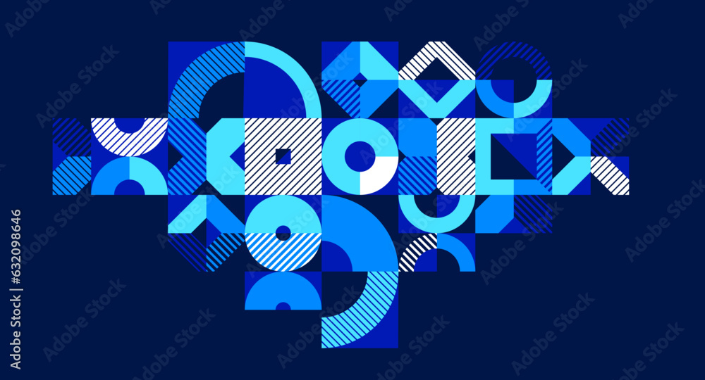 Poster abstract geometric stripy vector background over dark, linear shapes of circles and triangles patter