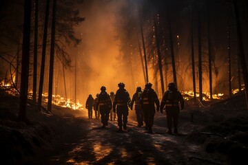 Weary Firefighters After Extended Fire Confrontation. Generative AI