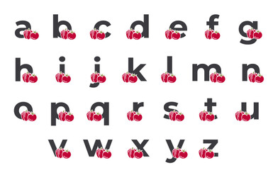 Fototapeta premium lowercase letters with tomato and bell pepper. vegetable and harvest alphabet design. vector images