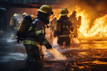 Training Firefighters: Fireman Instructs Water Usage. Generative AI