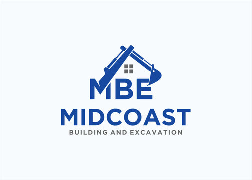 initial mbe with excavator logo design vector silhouette illustration