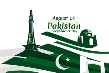 August 14, Happy Pakistan Independence Day vector illustration. Suitable for greeting card, poster and banner